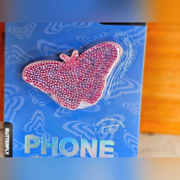 NEW Rhinestone Bling Crystals Pink & Purple Butterfly Popsocket Phone Grip - Picture 3 of 6